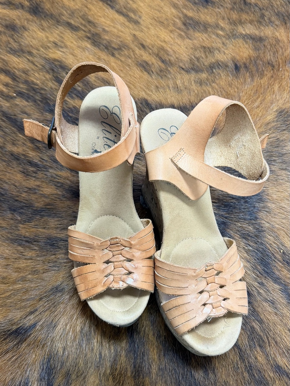 Elite Collection Woven Ankle-Strap Wedge Sandals in Tan